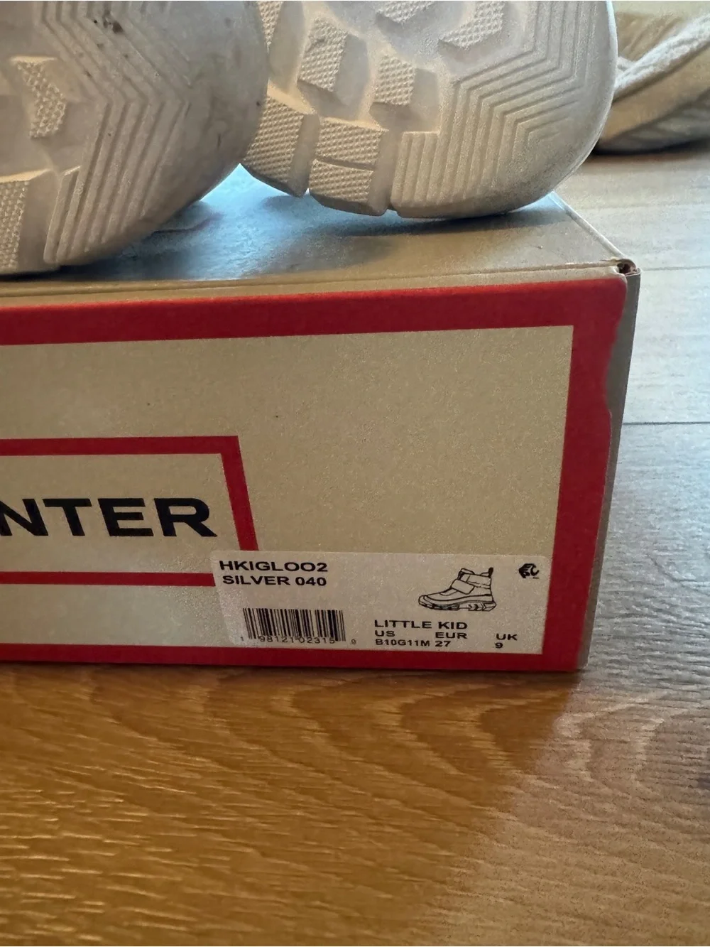 Hunter Kids Metallic Silver Puffer Boots with Red Trim